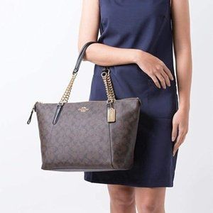 Coach Ava Chain Tote Signature Canvas Purse Bag
